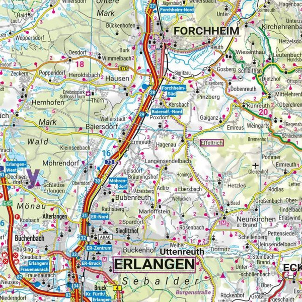 BAYERN NORD, STRAßEN- UND FREIZEITKARTE 1:200.000 - Straßenkarte Ansicht 2
