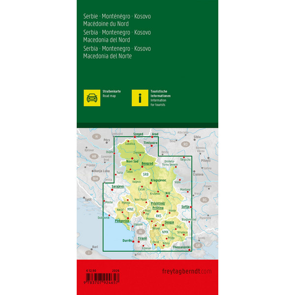 SERBIEN - MONTENEGRO - KOSOVO - NORDMAZEDONIEN, STRAßENKARTE - Straßenkarte Ansicht 2