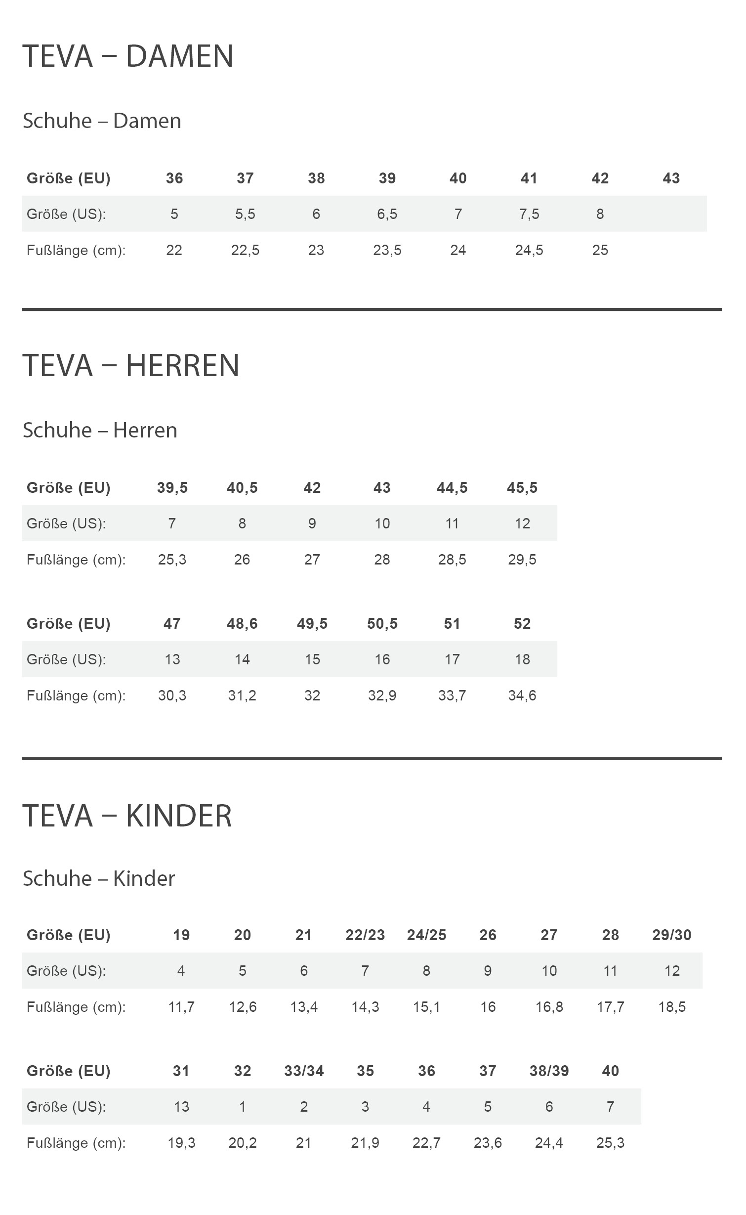 Teva TIRRA SPORT LEATHER Damen - Outdoor Sandalen Größentabelle