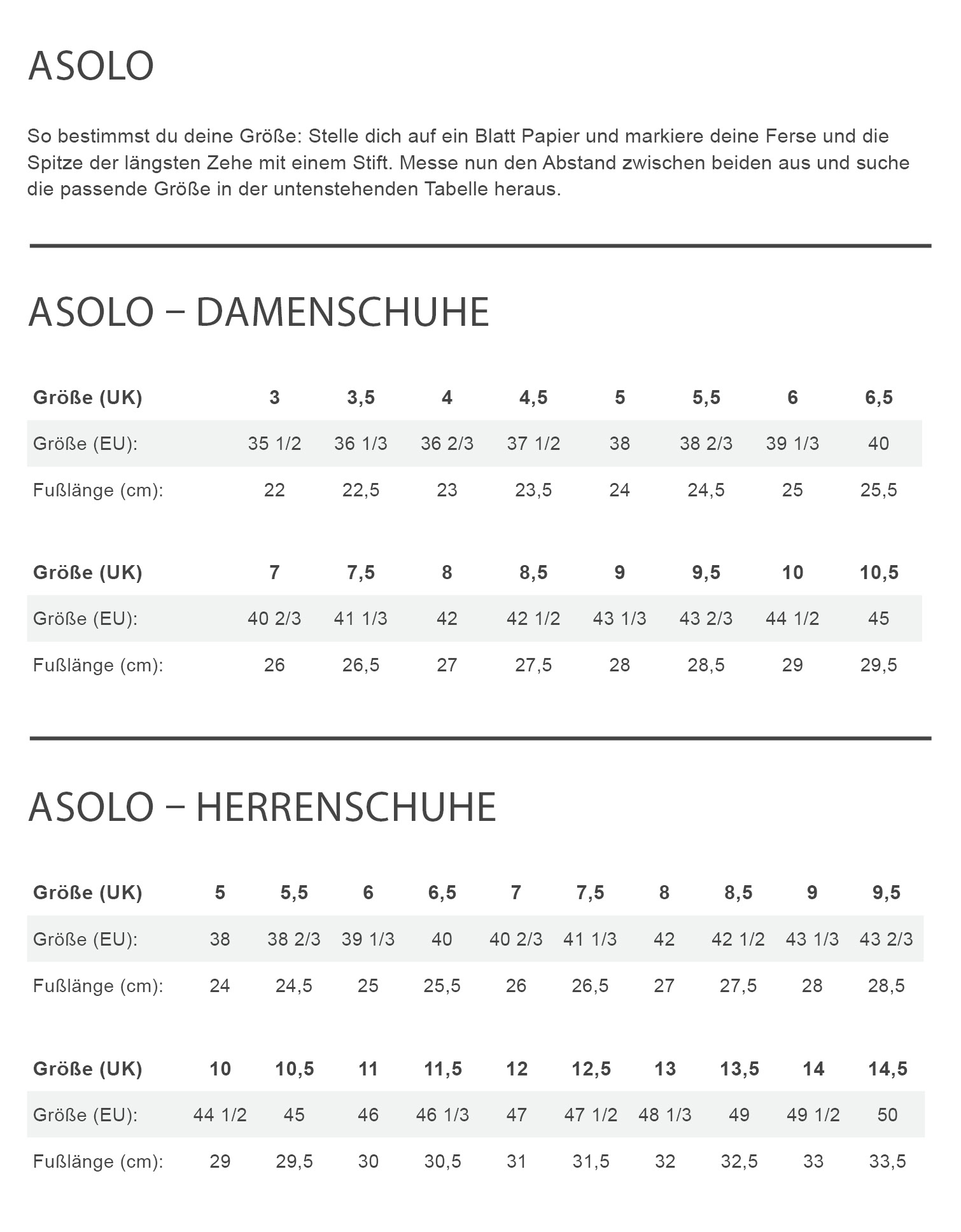 Asolo CERIUM PRO GV ML Damen - Trekkingstiefel Größentabelle