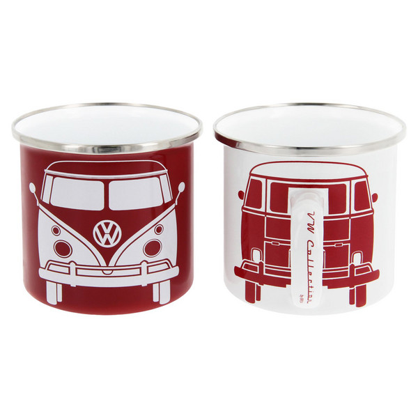 Brisa VW T1 BUS ENAMEL TASSE 2ER SET IN GESCHENKBOX - FRONT/WEISS - Becher Ansicht 1