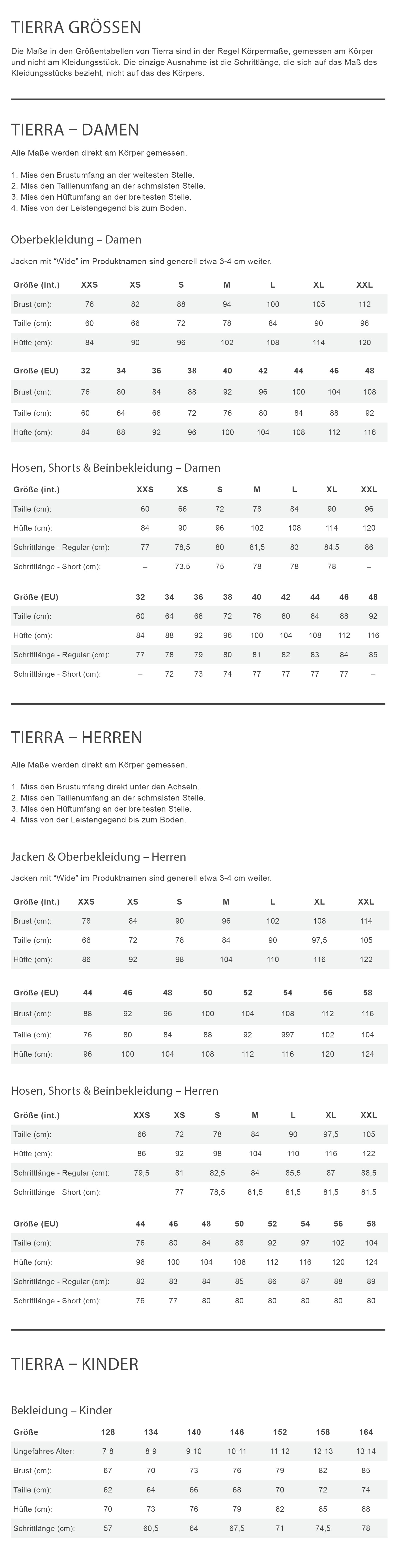 Tierra ISTINDEN DOWN VEST W Damen - Daunenweste Größentabelle