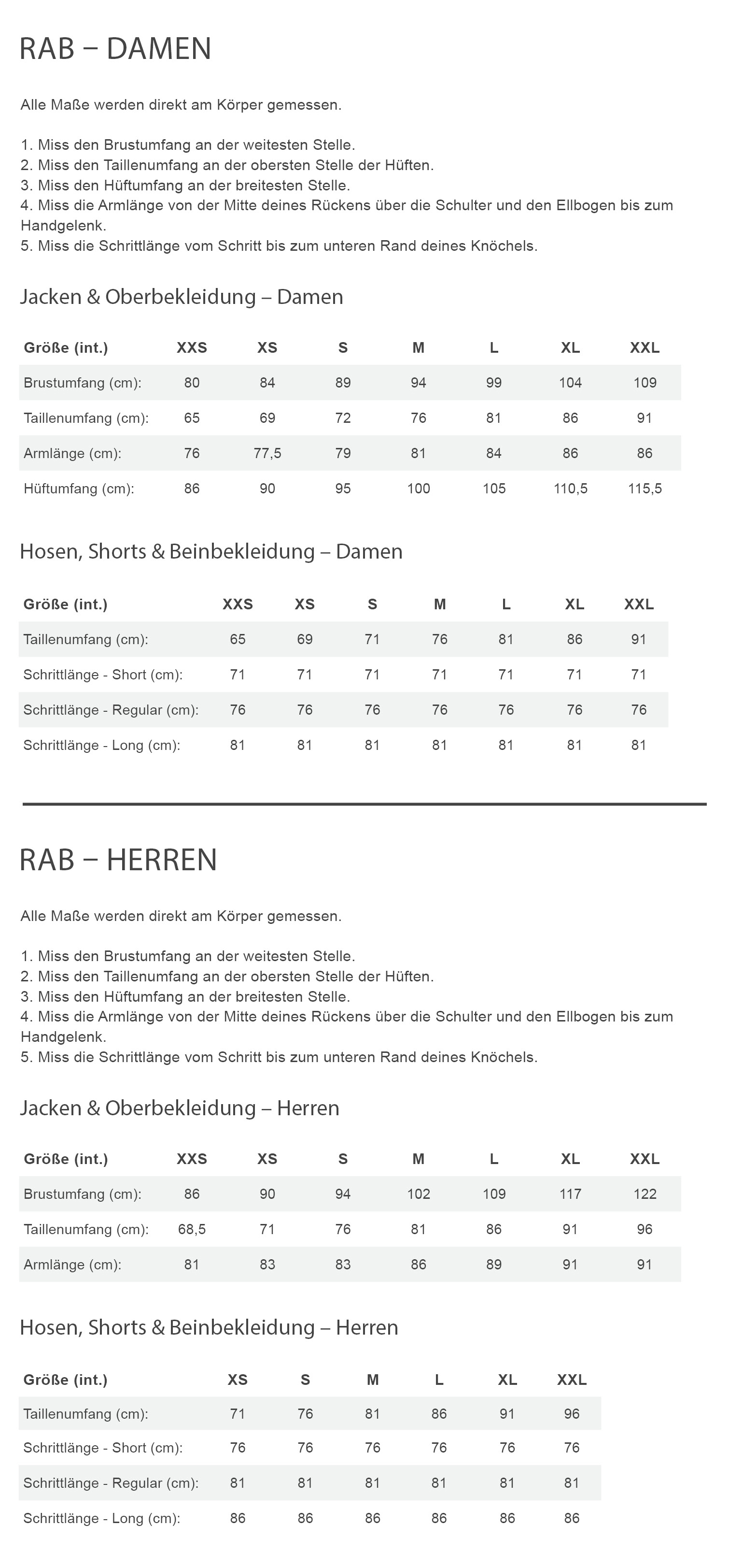 Rab MODULUS HOODY WMNS Damen - Fleecejacke Größentabelle