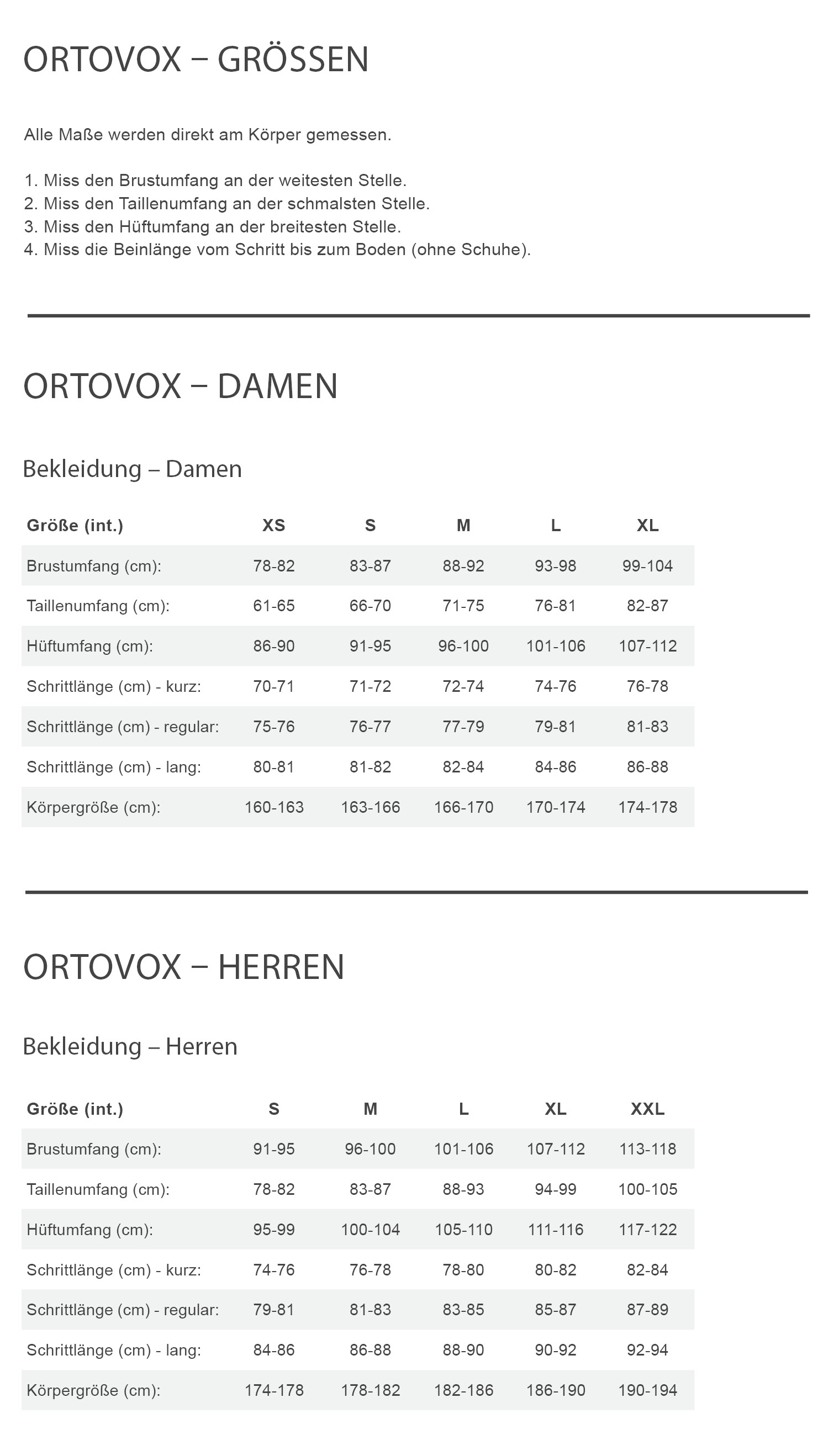 Ortovox ORTLER SOFTSHELL PLUS JACKET M Herren - Softshelljacke Größentabelle