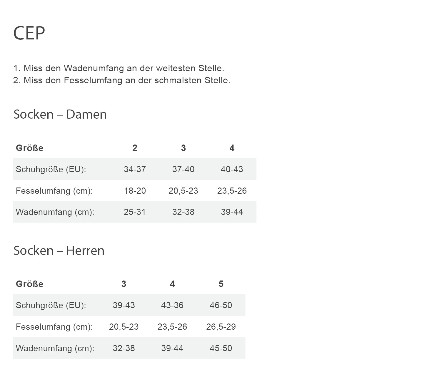 CEP PRO RUN REFLECTIVE SOCKS MID CUT 3.0 Herren - Laufsocken Größentabelle