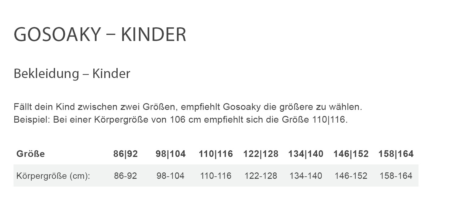 Gosoaky TIGER EYE Kinder - Winterjacke Größentabelle