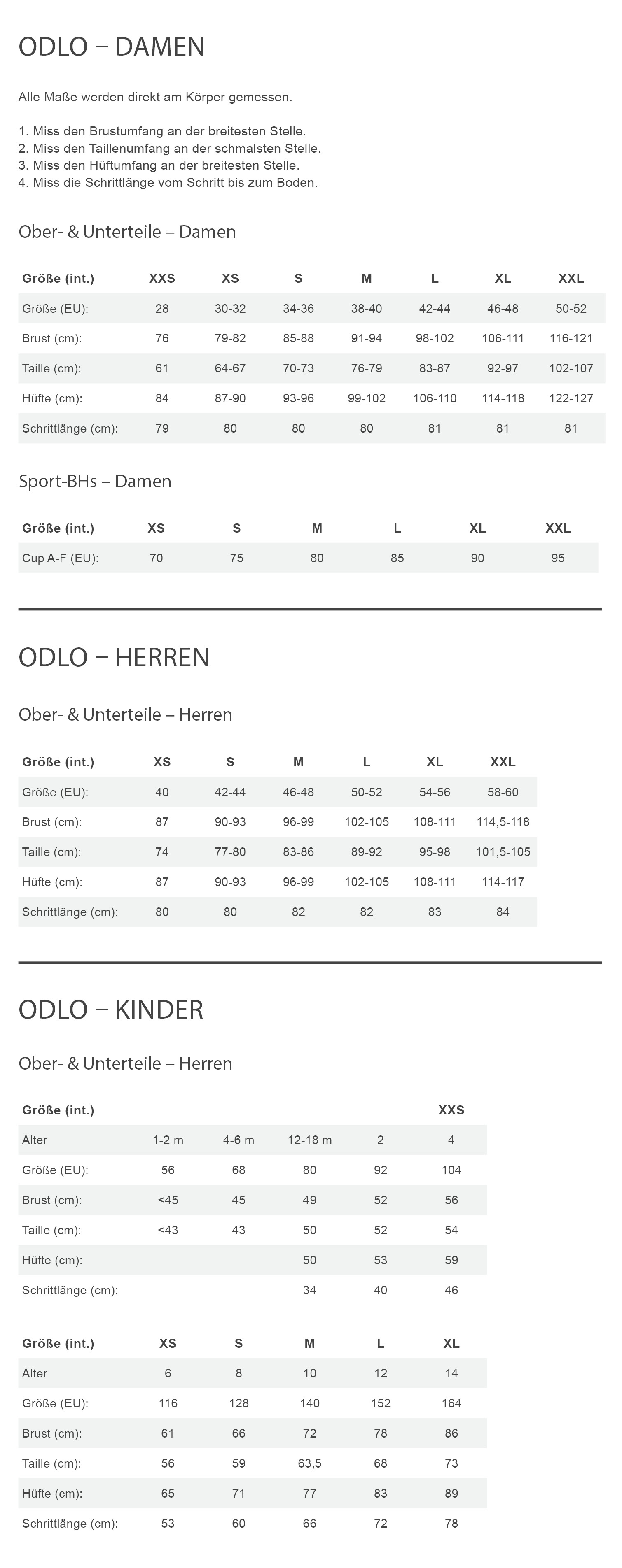 Odlo ESSENTIAL WARM FULL ZIP MID LAYER FULL ZIP Damen - Fleecepullover Größentabelle